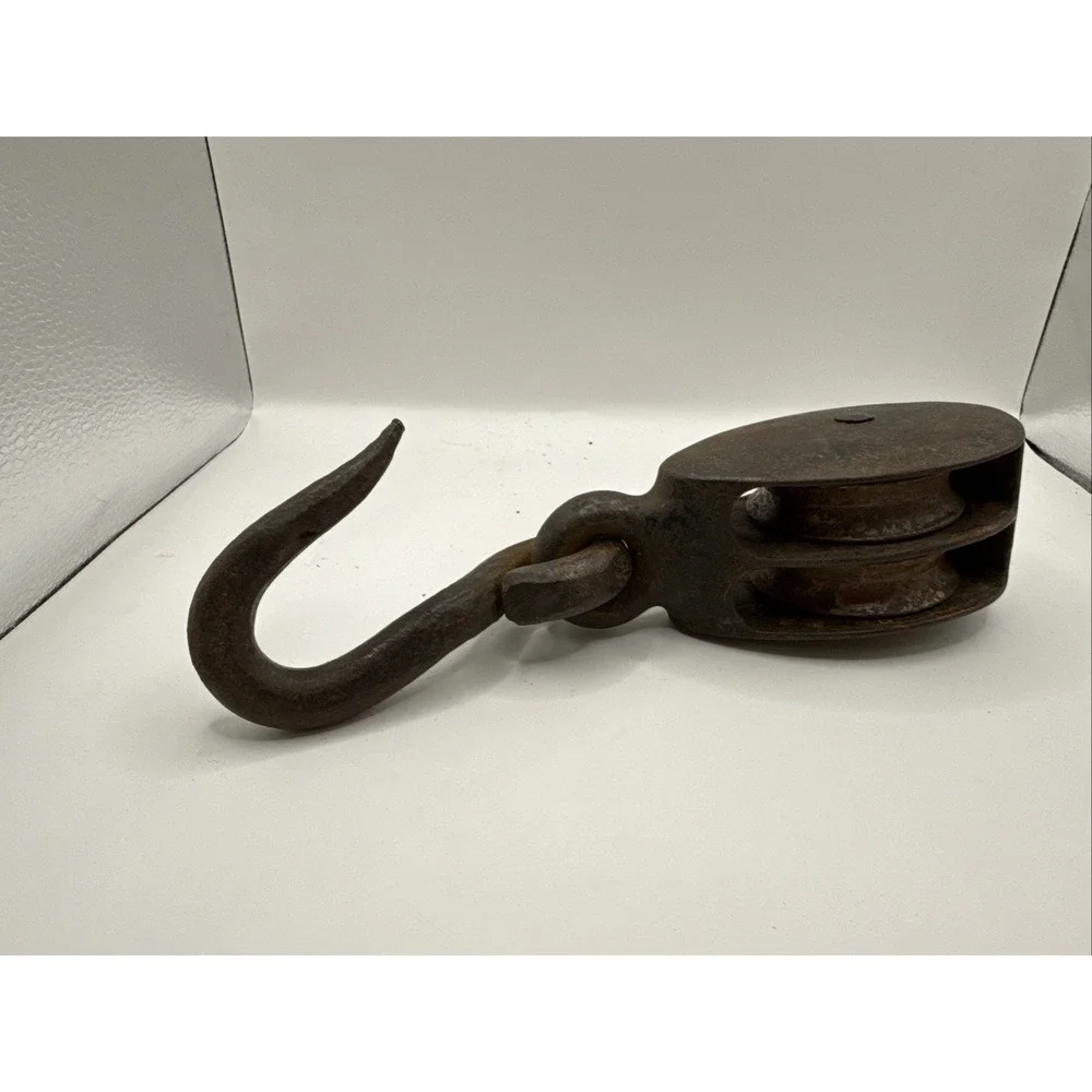 Antique‎ Iron Double Pulley W Large Hook Rustic Farmhouse Decor Authentic